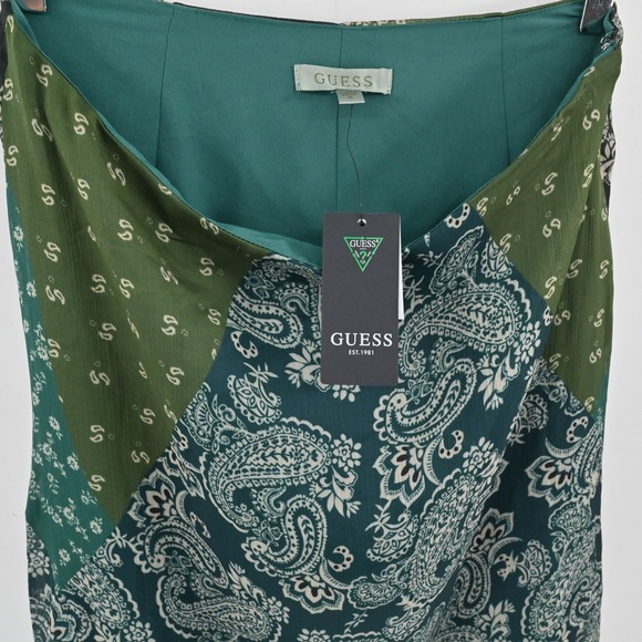 Guess Gene Chiffon Handkerchief Hem Skirt Womens Size M Patchwork Paisley Green - Picture 13 of 14